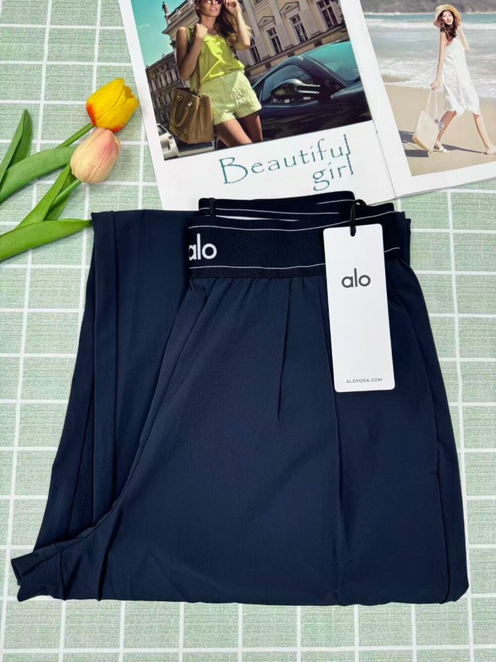 💙 NWT Alo Yoga Suit Up Trouser Navy Regular 30" Inseam Wide Leg Pants - Picture 3 of 8